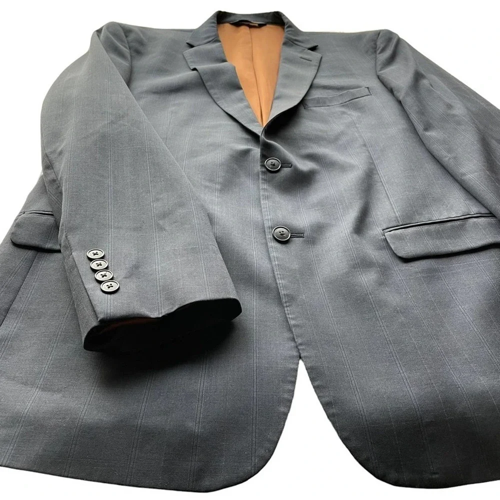 Joseph Jos. A. Bank Suit Jacket Blazer Navy Blue Size 44L Check Sport Coat